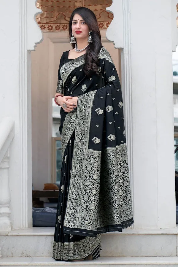 Black_Woven_Kanjivaram_Jacquard_Saree_with_Saree_Cover